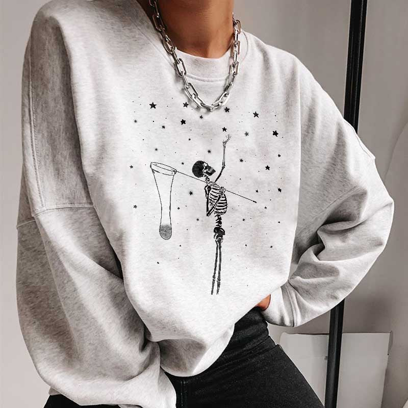 Minnieskull Cool Star Skeleton Printed Sweatshirt - chicyea