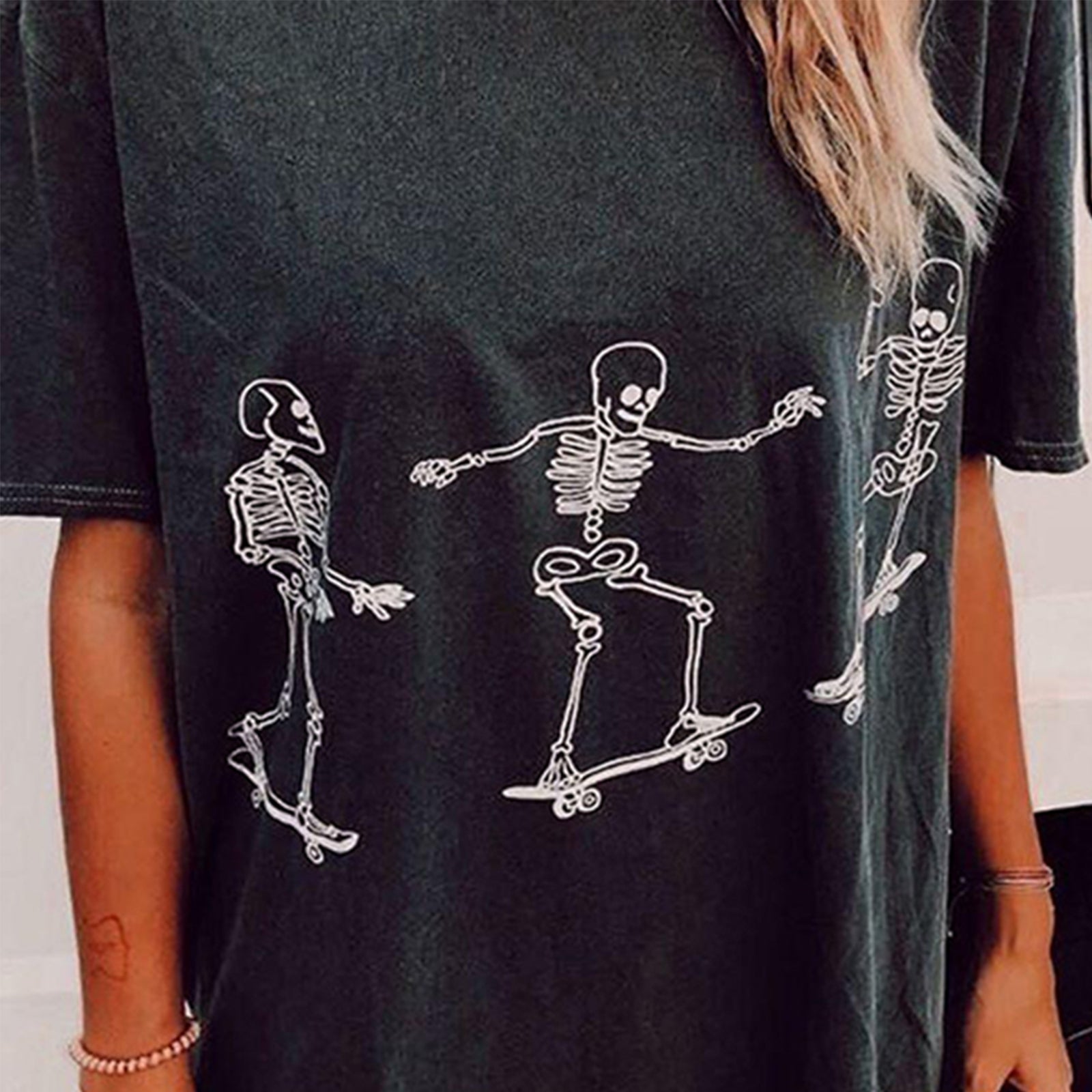 Minnieskull Fashion Art Skeleton Printed T-Shirt - chicyea