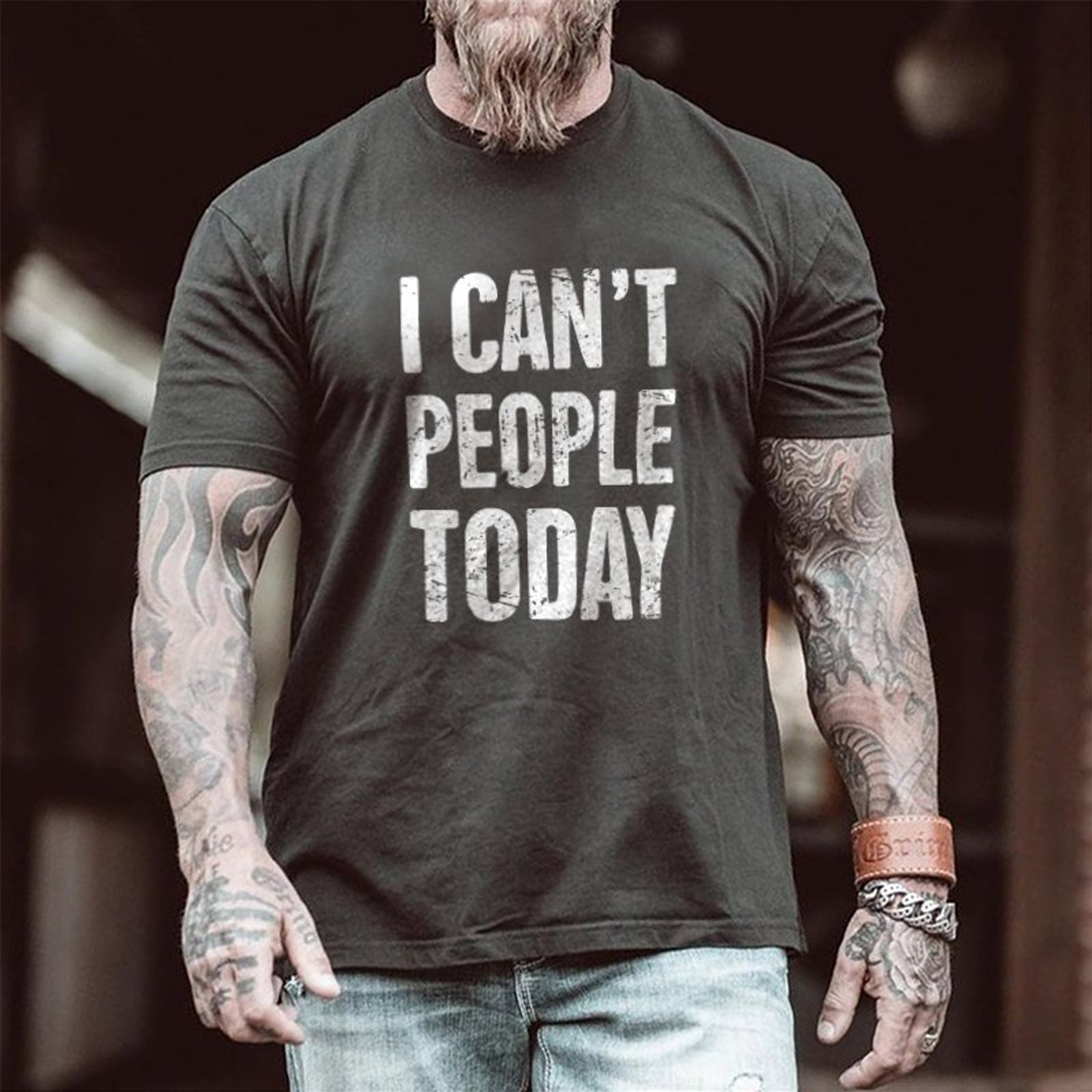 Livereid I Can'T People Today Print T-Shirt - chicyea