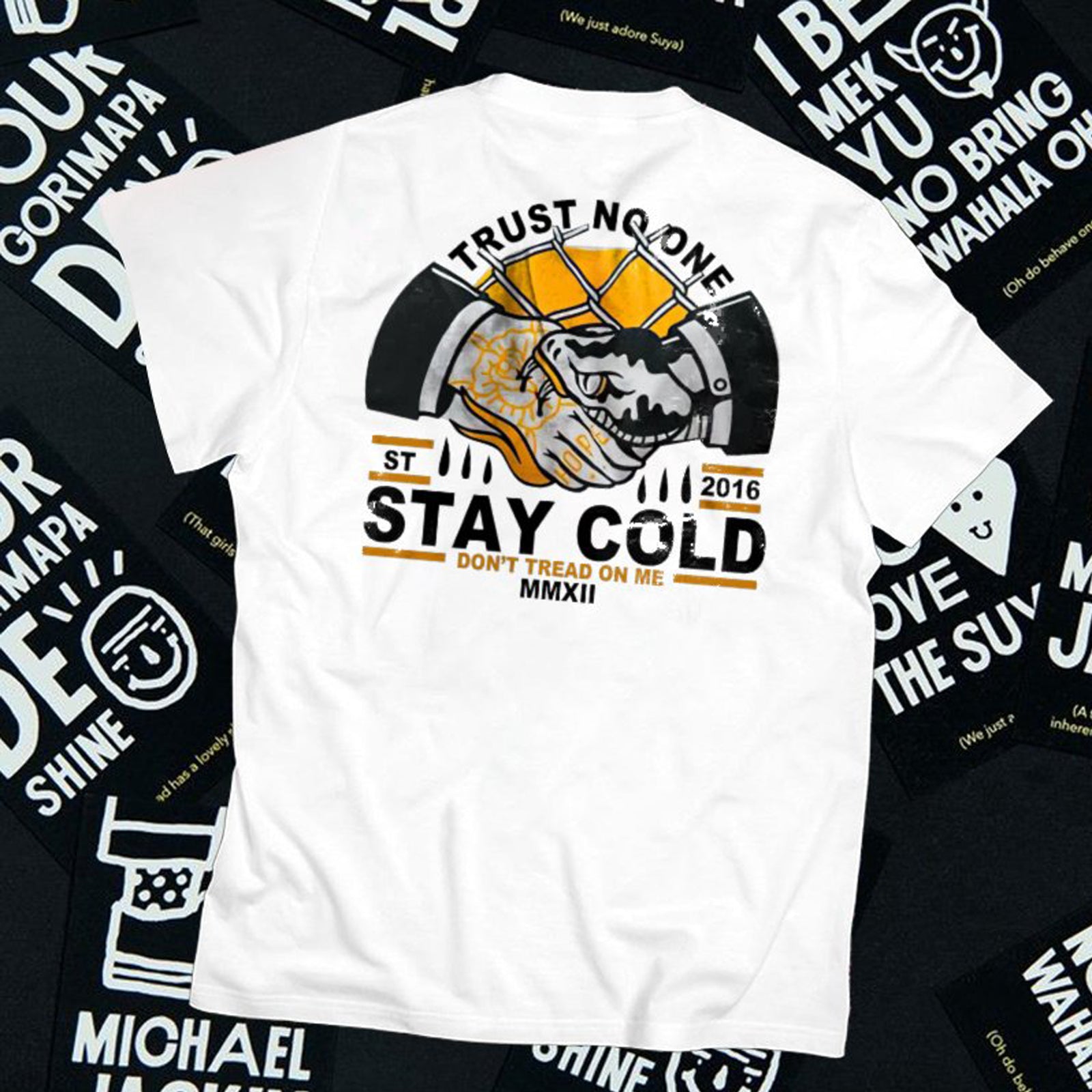 Uprandy Stay Cold Handshake Print Men Casual Tees - chicyea