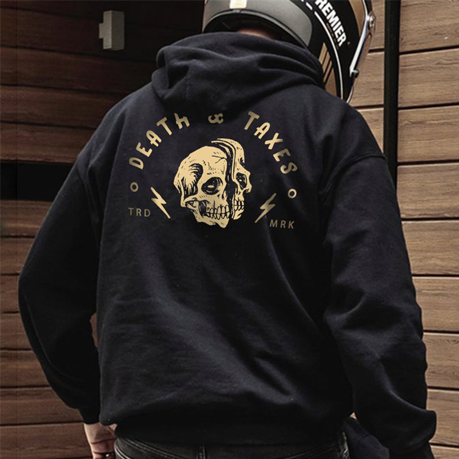 Uprandy Death Taxes Skull Printed Casual Men Hoodie - chicyea