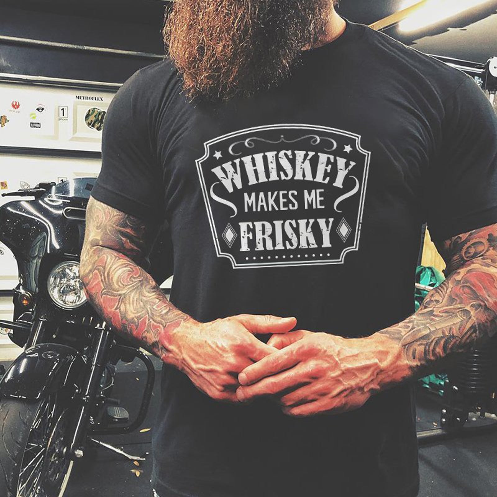 Livereid Whiskey Makes Me Frisky Letter T-Shirt - chicyea